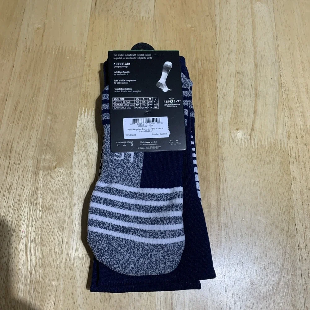 Adidas Soccer Team Speed Sock Mens LARGE L Team Navy Blue White Aeroready NEW